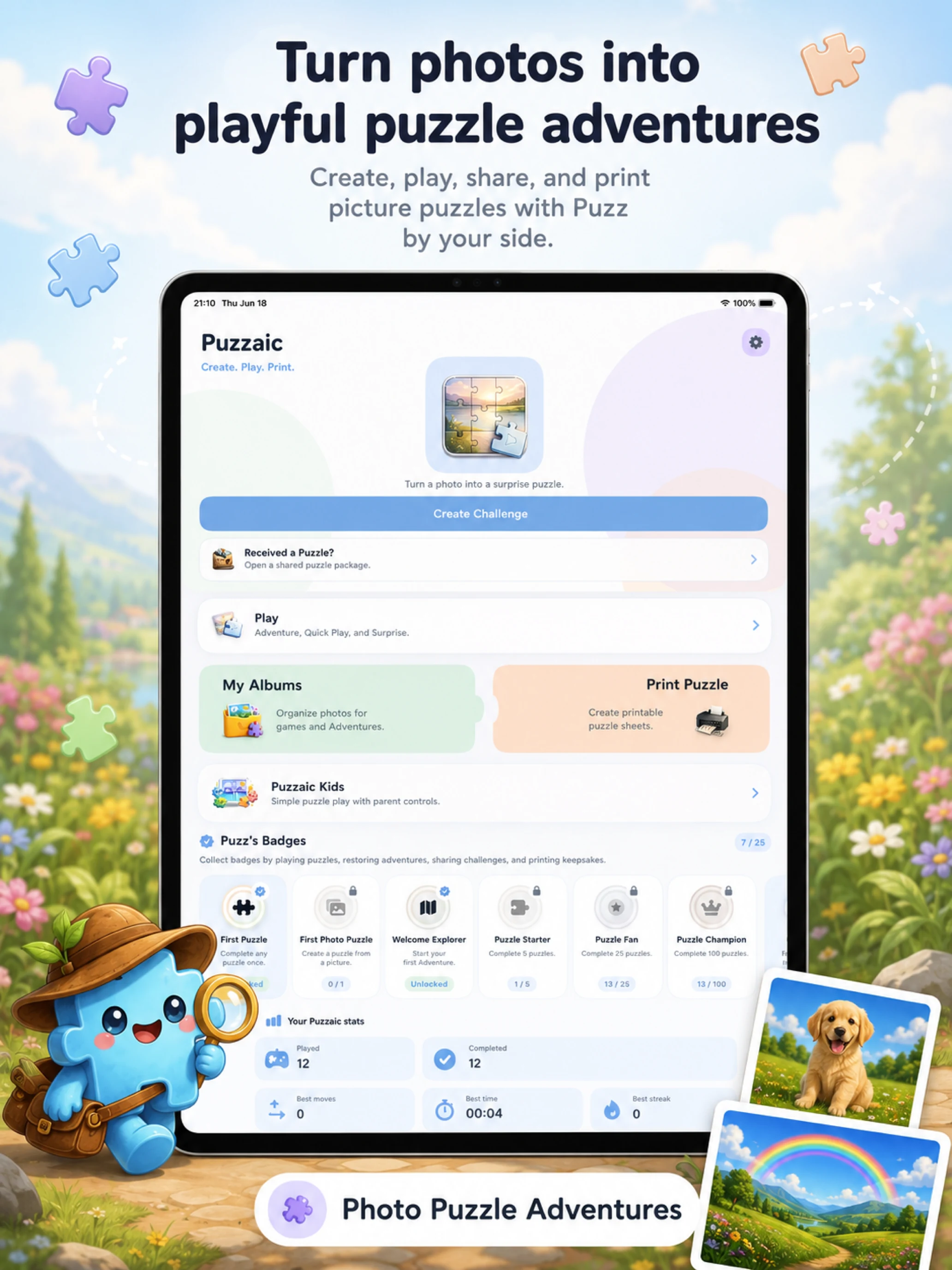 Puzzaic photo puzzle adventures on iPad